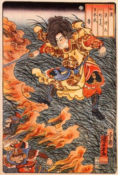 Yamamoto Takeru no Mikoto entre l’herbe brûlante Utagawa Kuniyoshi ukiyo e Peinture à l'huile
